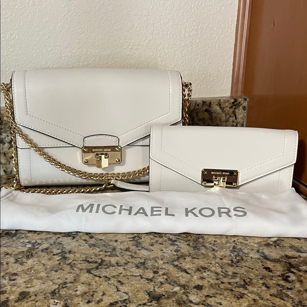 Michael Kors Cream Crossbody Bag Duo with Gold Accents